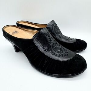 Sofft‎ Camille Mule Style Embroidered Suede/Leather Heels Black Size 10 Office